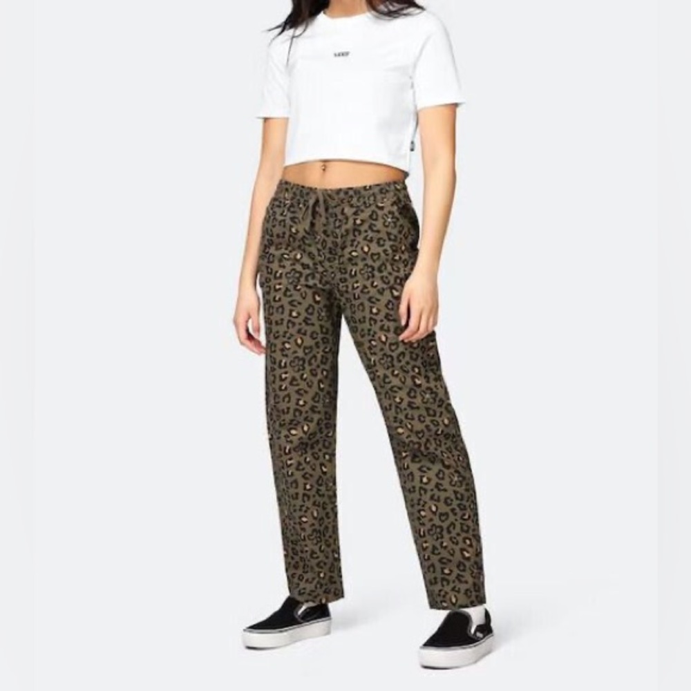 Vans Army Green Cheetah Print Pants Size Small Relaxed Fit